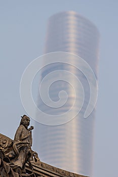 Ancient chinese sculpture and Shanghai Tower