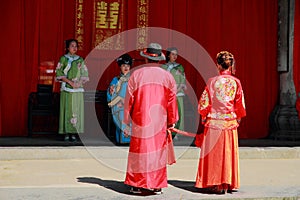 The ancient Chinese traditional wedding,bow to Heaven and Earth as part of a wedding ceremony