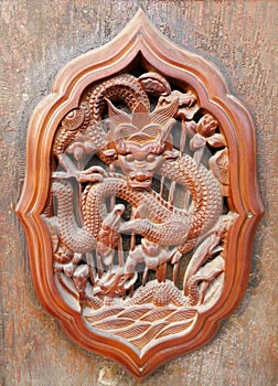 Ancient chinese wood carving of dragon, adobe rgb