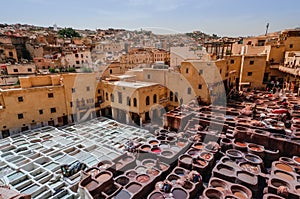 Ancient Chouara Tannery in Fez , Marocco