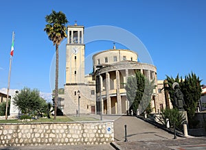 Ancient Church with bell tower in Aquino Town in Italy