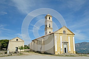Ancient church in the Corsican village Sant`Antonino photo