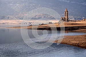 Ancient church emerged from a dry reservoir