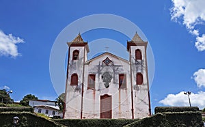 Ancient church facade in historical city of Serro, Minas Gerais photo