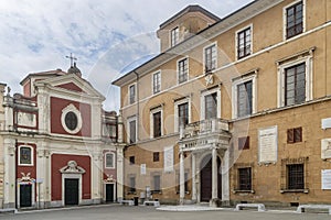 The ancient church of San Giovanni Decollato and the Town Hall, Piazza Mercurio square, Massa, Italy photo