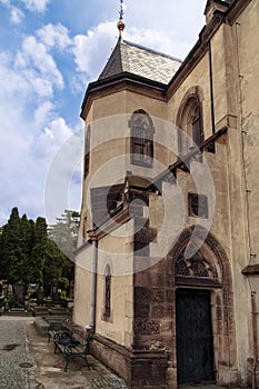 Ancient church and semetary.Basilica saints Petr and Pavel,Prague. Renaissance chateau.