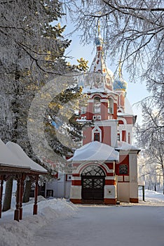 The ancient church of Tsarevich Dimitri on the Blood on a frosty morning. Uglich