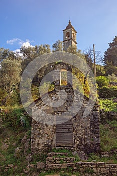 Ancient churches. Montenegro, Kotor municipality. View of Gornji Stoliv village