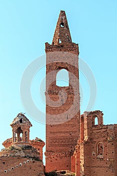 The ancient churchtower ruins of Belchite in Spain photo