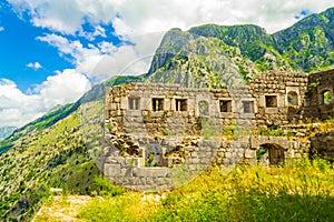 Ancient citadel in Beautiful spring mountain scenery Montenegro