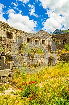 Ancient citadel in Beautiful spring mountain scenery Montenegro