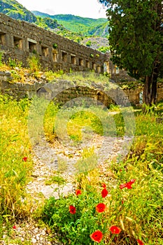 Ancient citadel in Beautiful spring mountain scenery Montenegro