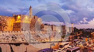 Ancient Citadel inside Old City at Night, Jerusalem