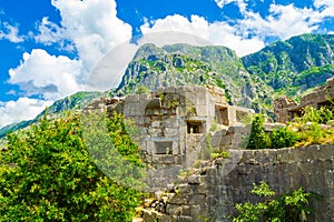 Ancient citadel at Lovcen mountain above Kotor town Montenegro