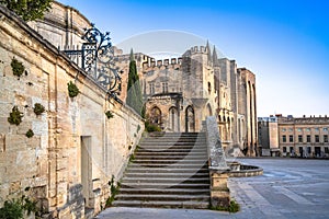 Ancient city of Avignon square and Pope palace view photo