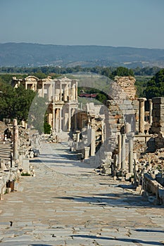 Ancient city of Ephesus or Efes in Turkey. Antique ruins of roman city