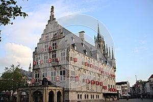 Ancient city hall on the market square of the town of Gouda in The Netherlands.