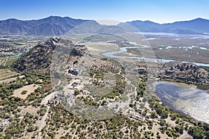 Ancient city of Kaunos, Dalyan valley, Turkey. Kaunos Latin: Caunus was a city of ancient Caria and in Anatolia, a few km west o photo