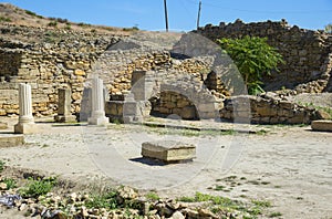 Remains of excavated walls in Nymphaion, Crimea photo