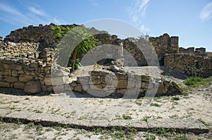 Remains of excavated walls in Nymphaion, Crimea photo