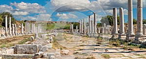 Ancient city of Perge in Antalya, Turkey. Historical ruins in the ancient city of Pamphylia