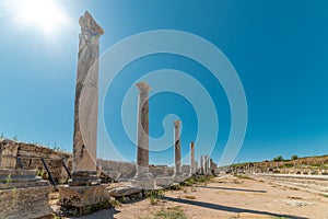 Ancient city of Perge in Antalya, Turkey. Historical ruins in the ancient city of Pamphylia