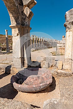 Ancient city of Perge in Antalya, Turkey. Historical ruins in the ancient city of Pamphylia