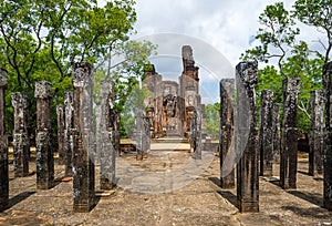 Ancient City of Polonnaruwa. Buddha statue at Lankatilaka Gedige. Sri Lanka, Asia