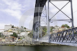 Ancient city Porto,metallic Dom Luis bridge