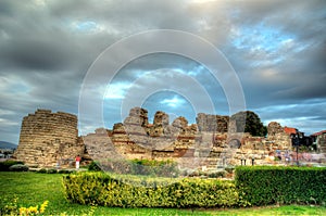 Ancient city wall in the city of Nesebar in Bulgaria