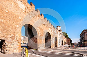 Ancient city wall in Rome in Lazio, Italy