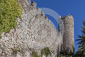 The ancient city walls of the historic center of Levanto and a watchtower, Liguria, Italy