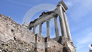 Ancient Civilization temple pillar in Forum Romanum Rome Italy.