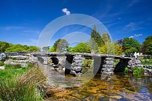 The ancient clapper bridge at Postbridges Devon,England