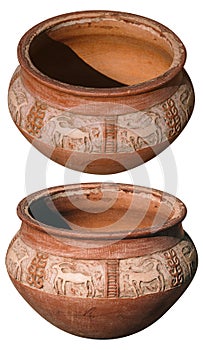 ancient clay pot on a white isolated background