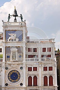 Ancient clock Torre dell`Orologio in San Marco Square, Venice, Italy