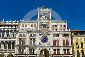 Ancient clock Torre dell`Orologio in San Marco Square in Venice, Italy