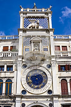 Ancient clock Torre dell`Orologio in San Marco Square in Venice, Italy