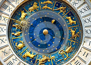 Ancient clock Torre dell`Orologio in Venice