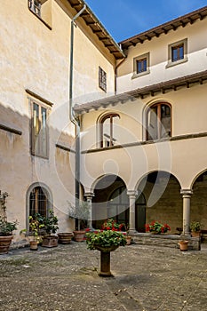 Ancient Cloister of the Children in the Camaldoli Monastery, Arezzo, Italy