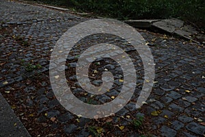 Ancient cobblestone road in very bad shape.