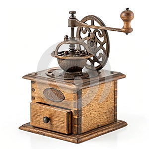 Ancient coffee mill isolated on white background