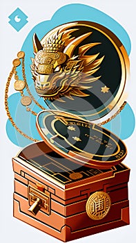 Financial wealth ancient coins copper coins gold background illustration photo