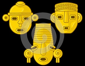 Ancient Colombia Quimbaya culture face figures