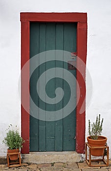 Ancient colonial door in Tiradentes, Brazil