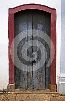 Ancient colonial door in Tiradentes, Brazil