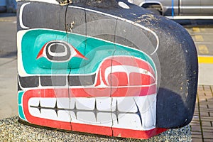 Ancient colorful Totem Pole in Duncan, British Columbia, Canada.