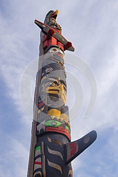 Ancient colorful Totem Pole in Duncan, British Columbia, Canada.