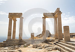 Ancient column in Acropolis of Lindos, Rhodes, Greece, Europe