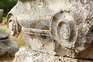 Ancient column in archeological museum in Olympia. Greece.